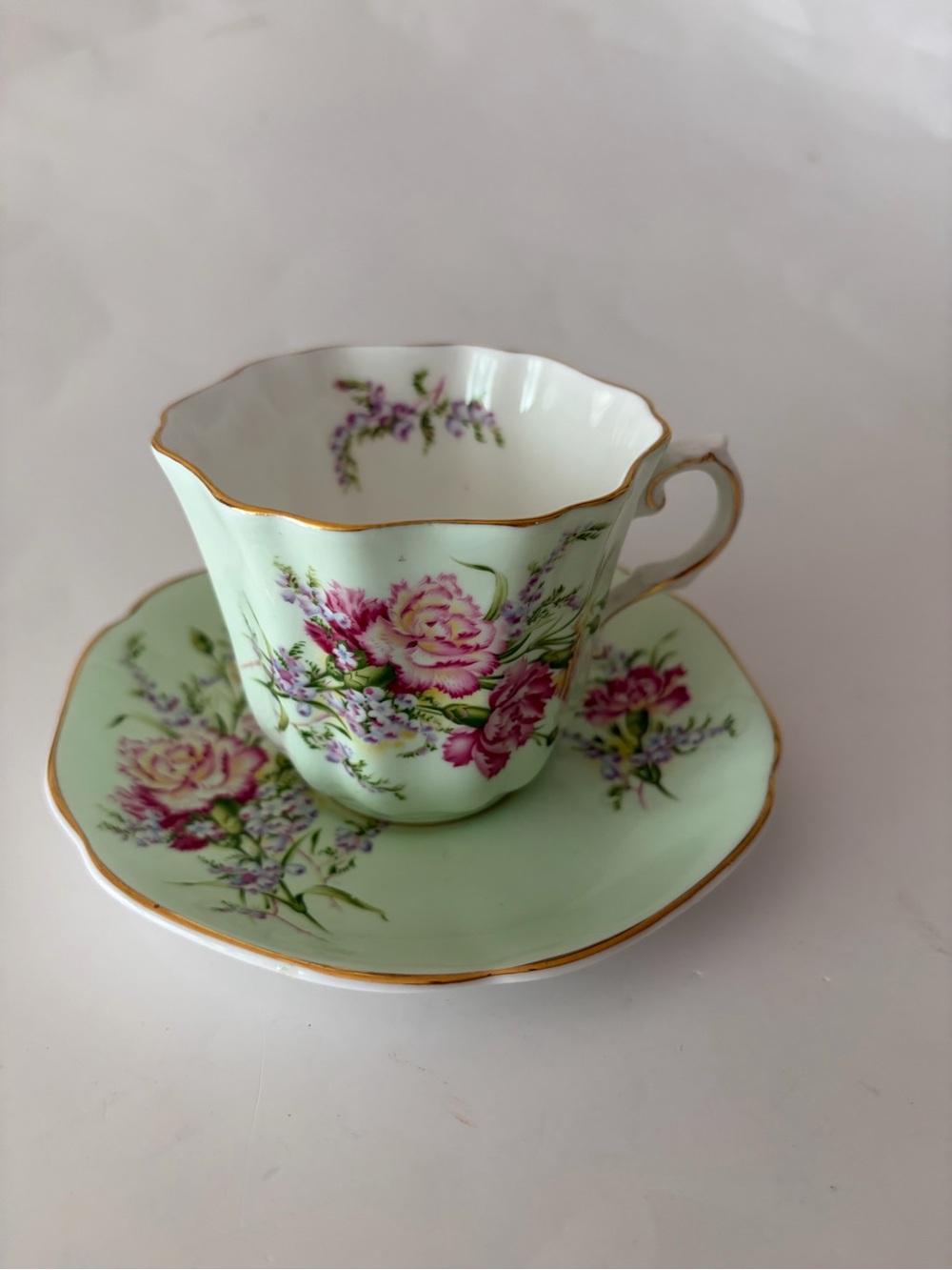 Royal Grafton Tea Cup And Saucer Green Made In England  Bone China